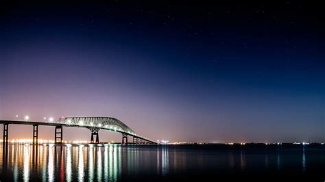 Baltimore's Key Bridge on a starry night, looking toward Dundalk and ...