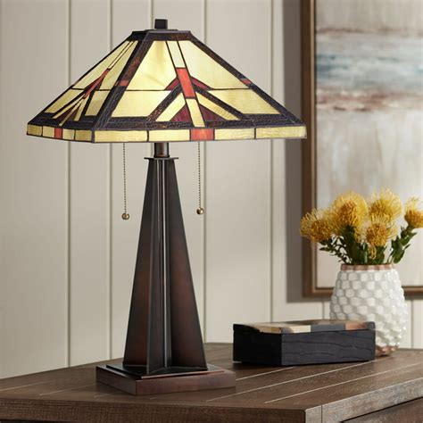Robert Louis Tiffany Rustic Accent Table Lamp Bronze Stained Art Glass Shade for Living Room ...