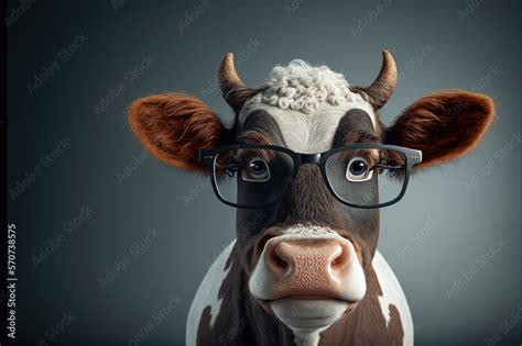 Funny Cow With Eye Glasses In A Cow Barn Door Stock Image, 41% OFF