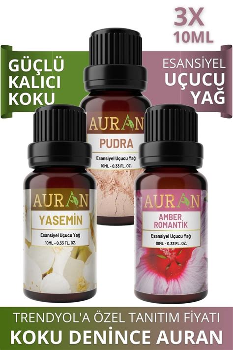 AURAN Pudra, Yasemin, Amber Saf Esansiyel Uçucu Yağ Buhurdanlık Yağı Difüzör Esansı Aromaterapi ...