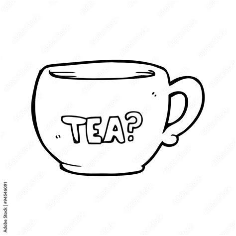 line drawing cartoon cup of tea Stock Vector | Adobe Stock