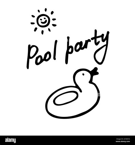 Pool party inscription. Inflatable ring and sun. Hand drawn graphic Stock Vector Image & Art - Alamy