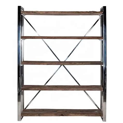 Railway Sleeper Wood Book Shelf /display Rack With Stainless Steel Frame And Crossed Back - Buy ...