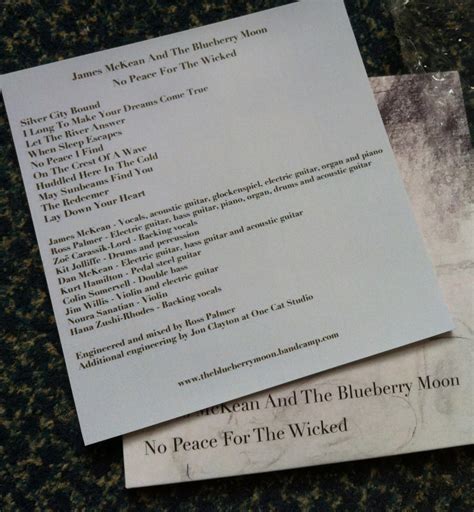 No Peace For The Wicked L.P. | James McKean and the Blueberry Moon