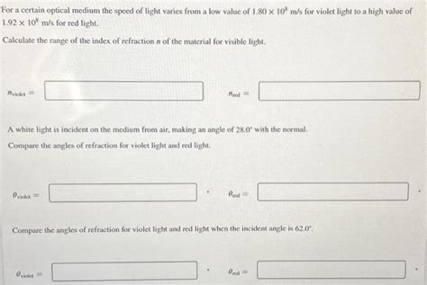 Solved For a certain optical medium the speed of light | Chegg.com