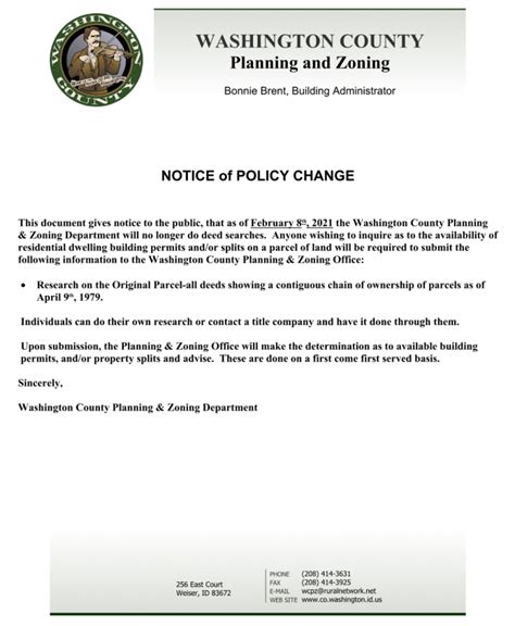 Washington County Planning And Zoning Notice Of Policy Change | Living ...