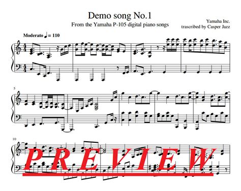 Sheet music of Demo songs and other popular pieces: Yamaha P105 demo song No.1 sheet music PDF ...