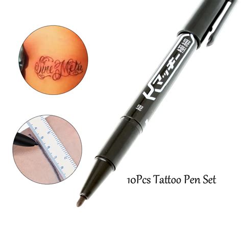 Tattoo Pen Dual Tattoo Body Piercing Skin Scribe Stencil Markers Pen Black Fine/Thick Tip Marker ...