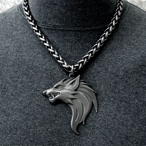 Black Viking Edition Ferocious Snarling Fenrir Werewolf on Thick Viking Braid Antique Steel ...