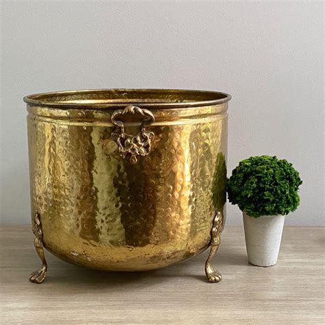 Large Brass Planter Claw Footed Rustic Patinated French Country Garden Decor | Brass planter ...