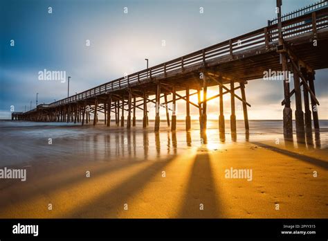 the newport beach pier during sunset, california Stock Photo - Alamy