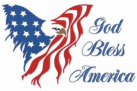 American Flag embroidery design, God bless America, 3 sizes ...