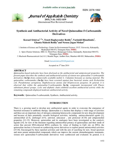 (PDF) Synthesis and Antibacterial Activity of Novel Quinoxaline-5-Carboxamide Derivatives