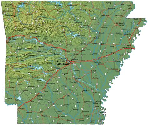 Detailed Arkansas Map - AR Terrain Map