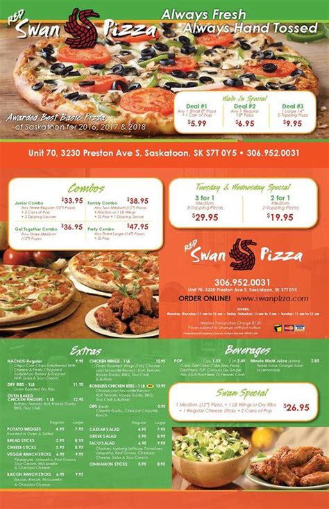 Menu at Red Swan Pizza restaurant, Saskatoon, Preston Ave S #70