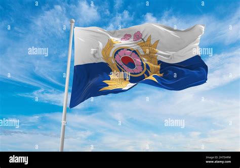 flag of Republic of Korea Army , South Korea at cloudy sky background ...