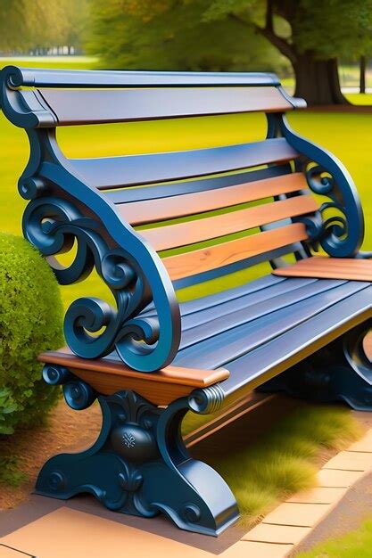 Premium AI Image | Wooden bench with sculptures in the park street furniture