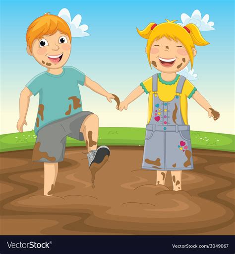 Kids Playing In Mud Cartoon