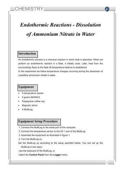 Endothermic Reactions - Dissolution of Ammonium Nitrate in Water