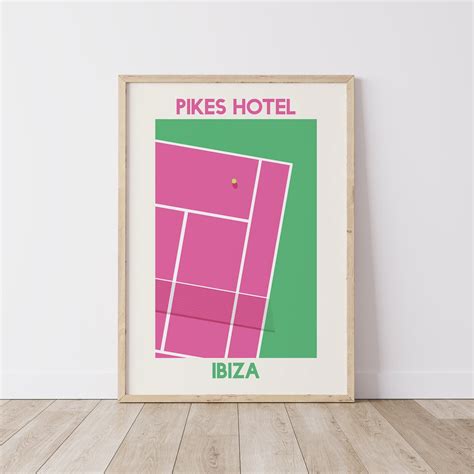 Pink Tennis Court Digital Art Download Pikes Hotel Ibiza | Etsy