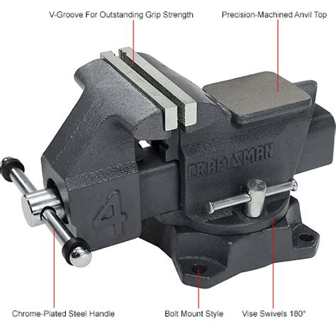 Craftsman® 51854 4" Bench Vise W/ 180° Swivel | Vises, Bench vise, Metal working tools