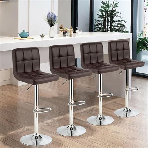 Gymax 46 in. PU Leather Bar Stool Low Back Metal Swivel Bar Chair w ...