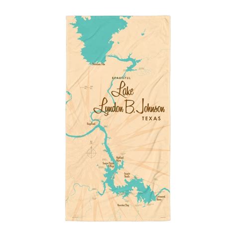 Lake LBJ Texas Lake House Décor Cabin Art Custom Map Gifts Beach Towel ...