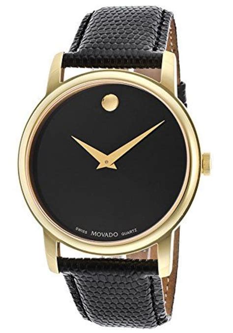 Movado Museum Classic Black Gold Tone Leather Strap Men's Watch 2100005