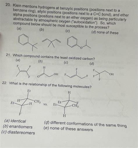 Solved 20. Klein mentions hydrogens at benzylic positions | Chegg.com