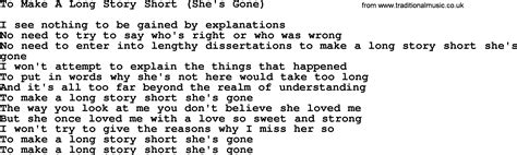 Willie Nelson song: To Make A Long Story Short (She's Gone), lyrics