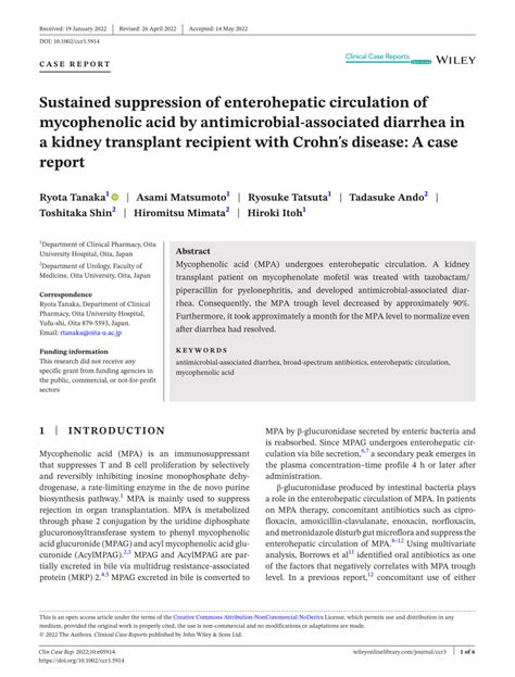 (PDF) Sustained suppression of enterohepatic circulation of mycophenolic acid by antimicrobial ...