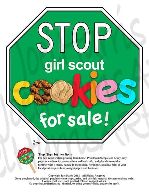 Girl Scout Cookies STOP Sign Cookie Booth Printable JUMBO GREEN 20x30 and Girl Scouts Cookie ...