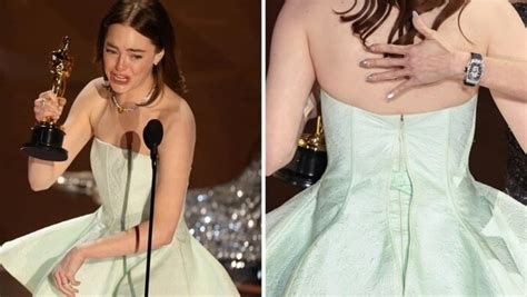 Emma Stone shows dress' torn zipper during Oscars acceptance speech ...