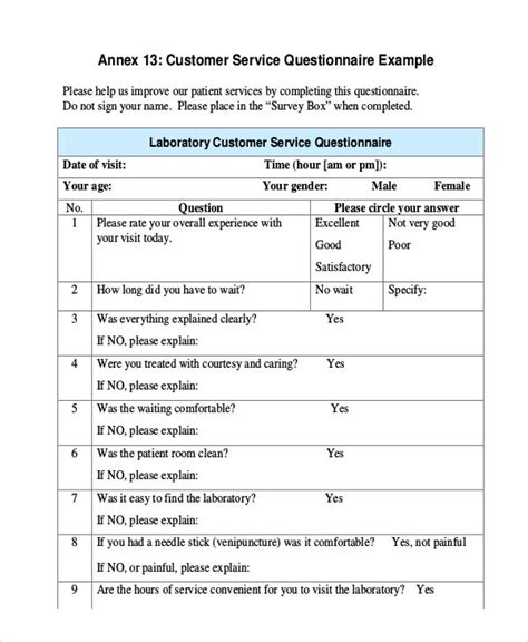 Customer Service Questionnaire - 7+ Examples, Format, How to Improve, Pdf