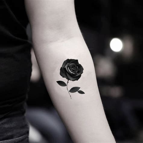 Dark Rose Black Flower Temporary Tattoo Sticker - OhMyTat