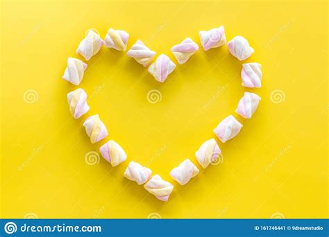 Pastel Marshmallows Background. Heart Shaped Set of Sweets on Yellow ...