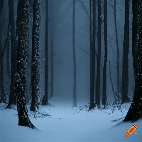 Dark snowy forest on Craiyon