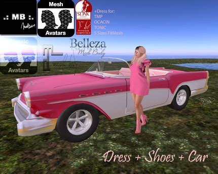 Second Life Marketplace - .: MB :. Barbie Outfit #01 Mini Dress with Ruffle Arms + Car