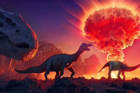 Extinction of the Dinosaurs by a Meteor Stock Illustration - Illustration of death, brontosaurus ...