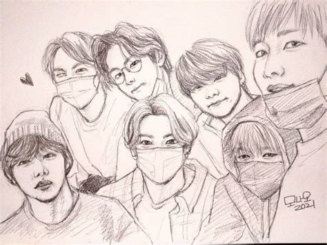 BTS Sketching | Sketching | BTS sketch | art | BTS Group Photo | pencil ...