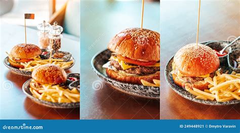 Fast food burgers collage. stock image. Image of food - 249448921