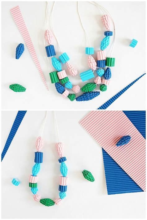 DIY CORRUGATED PAPER BEAD NECKLACES | Paper bead jewelry, Paper beads necklace, Paper beads