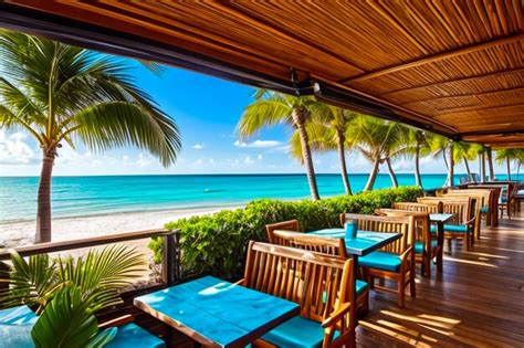 Premium AI Image | a beachfront coffee shop with tropical decor