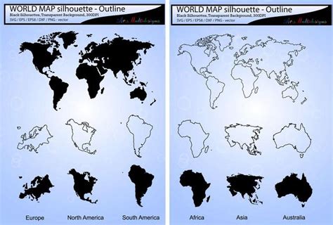 World Map Svg Silhouette / World Map Outline /map Silhouette / SVG / EPS / PNG / Africa Map ...