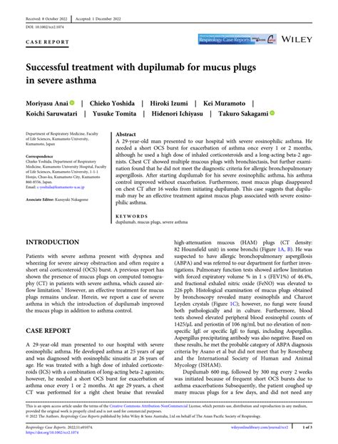 (PDF) Successful treatment with dupilumab for mucus plugs in severe asthma