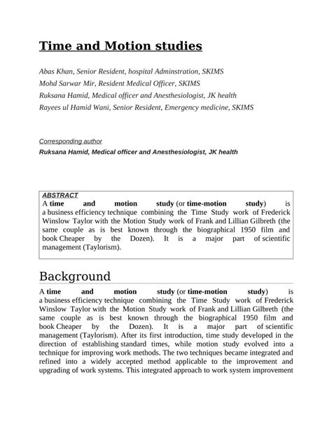 (PDF) Time and Motion studies