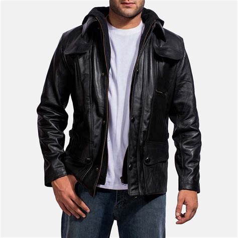 Black Leather Jacket With Hood Mens : Black Leather Jacket With Hood | Bodewasude