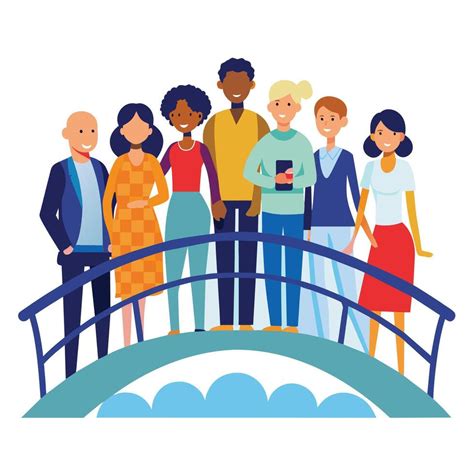 Diverse Group of People Standing on Bridge Illustration 46625667 Vector ...