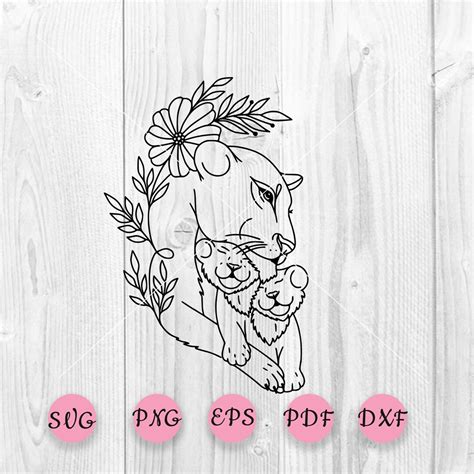 Lioness With Two Cubs Svg, Lioness Clipart, Lioness Silhoette, Baby Cub ...