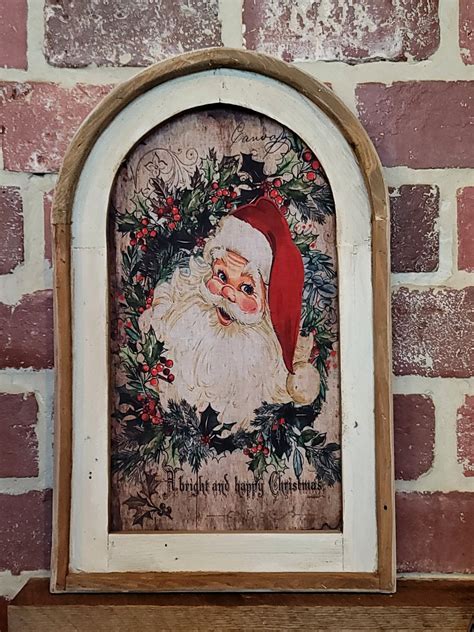 Vintage Santa Wall Art Christmas Wall Decor Santa Christmas Wall Art Decor Rustic Christmas ...